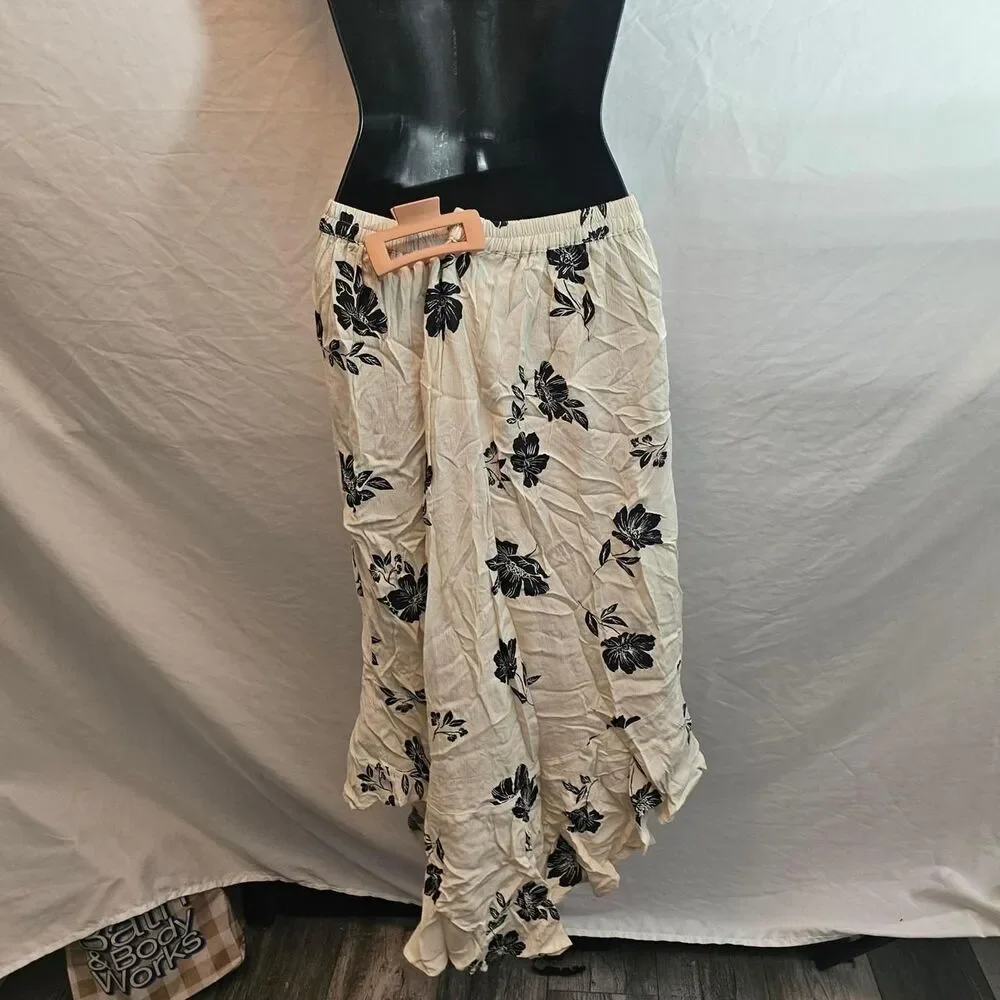 whimsical boho fairy cream patterned a-line midi skirt